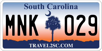 SC license plate MNK029