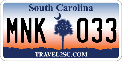 SC license plate MNK033
