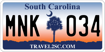 SC license plate MNK034
