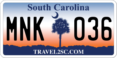 SC license plate MNK036