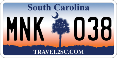 SC license plate MNK038