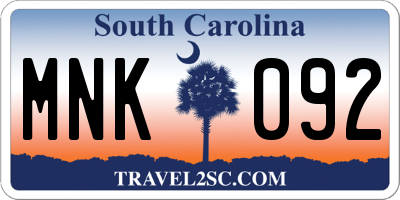 SC license plate MNK092