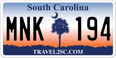 SC license plate MNK194