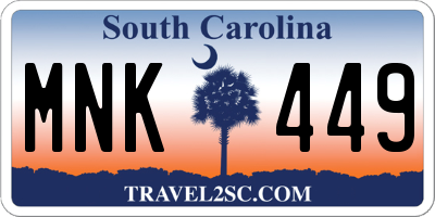 SC license plate MNK449