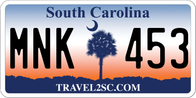 SC license plate MNK453