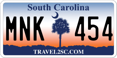 SC license plate MNK454