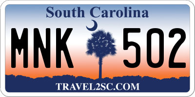 SC license plate MNK502