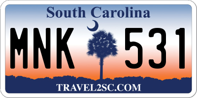 SC license plate MNK531