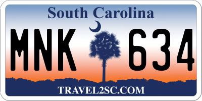 SC license plate MNK634