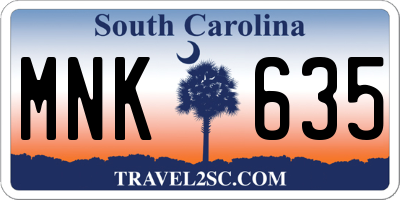 SC license plate MNK635