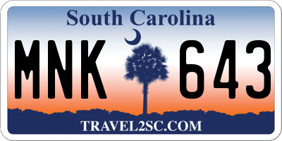 SC license plate MNK643