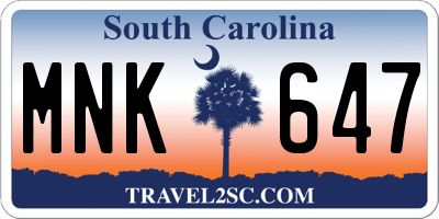 SC license plate MNK647