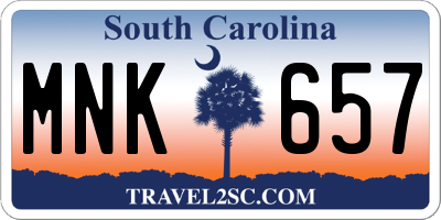 SC license plate MNK657