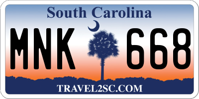 SC license plate MNK668