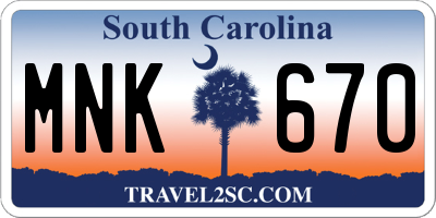 SC license plate MNK670