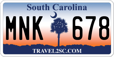 SC license plate MNK678