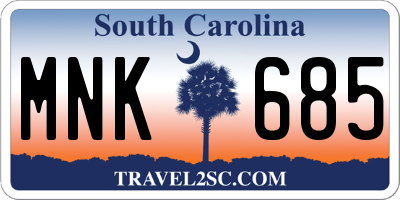SC license plate MNK685