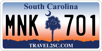 SC license plate MNK701
