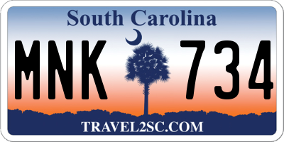 SC license plate MNK734