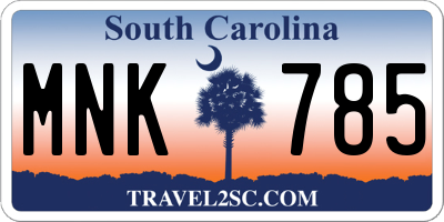 SC license plate MNK785