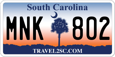 SC license plate MNK802