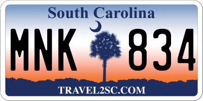 SC license plate MNK834