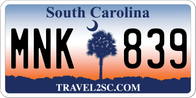 SC license plate MNK839