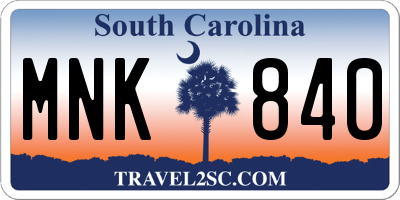 SC license plate MNK840