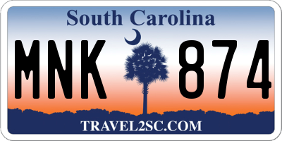 SC license plate MNK874