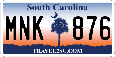 SC license plate MNK876
