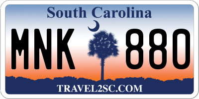 SC license plate MNK880
