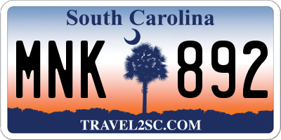 SC license plate MNK892