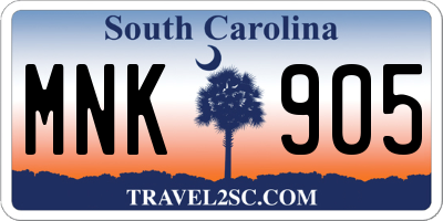 SC license plate MNK905