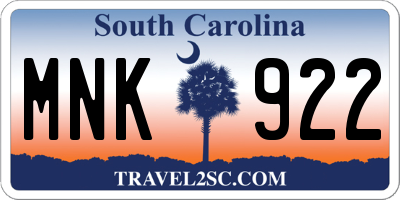 SC license plate MNK922
