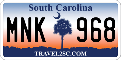 SC license plate MNK968