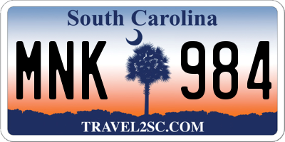 SC license plate MNK984