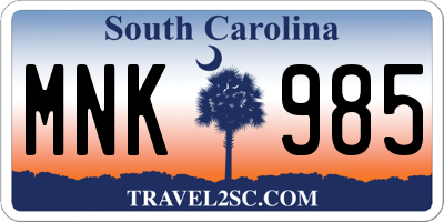 SC license plate MNK985