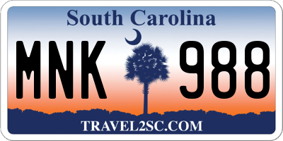 SC license plate MNK988