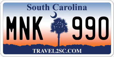 SC license plate MNK990
