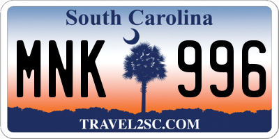 SC license plate MNK996