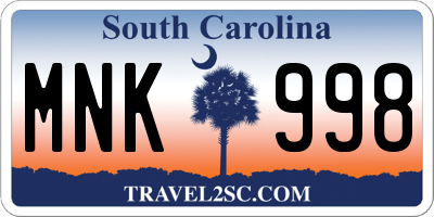 SC license plate MNK998