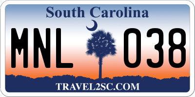 SC license plate MNL038