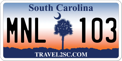 SC license plate MNL103