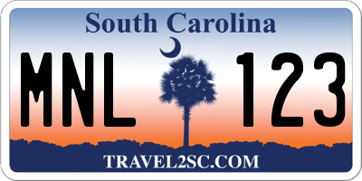 SC license plate MNL123