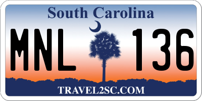 SC license plate MNL136
