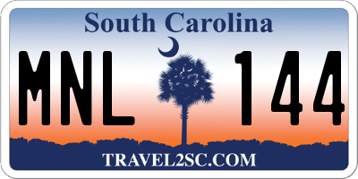 SC license plate MNL144