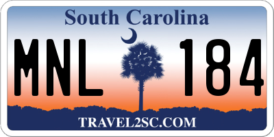 SC license plate MNL184