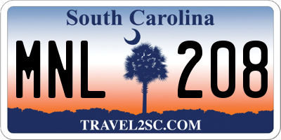 SC license plate MNL208