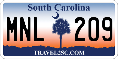 SC license plate MNL209