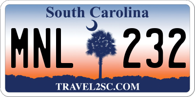 SC license plate MNL232